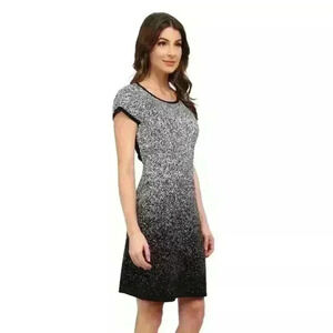 NEW London Times Short Sleeve A-Line Sweater Dress, Black / Ivory; $79